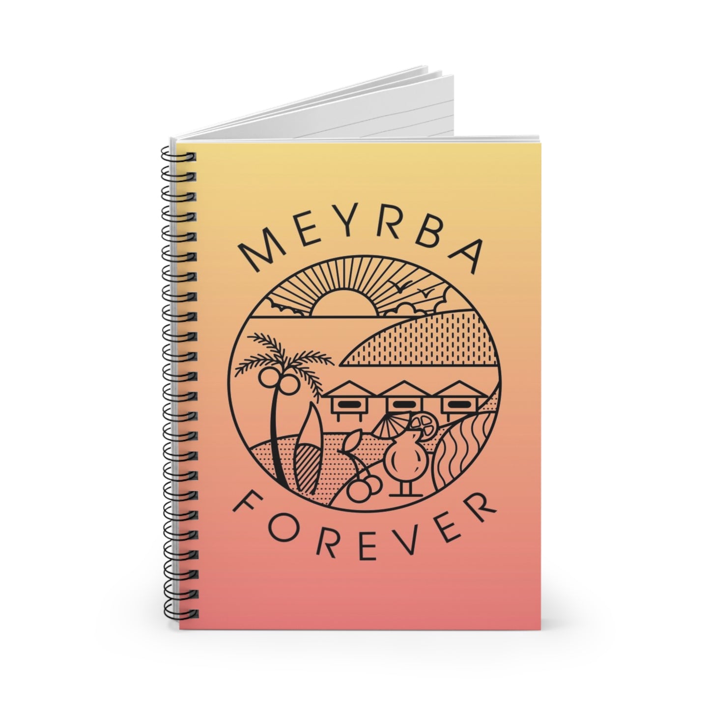 Sunset Spiral Notebook - MEYBA Forever, Motivational Journal, Perfect Gift for Students, Beach Lover Notebook, Aesthetic Writing Pad