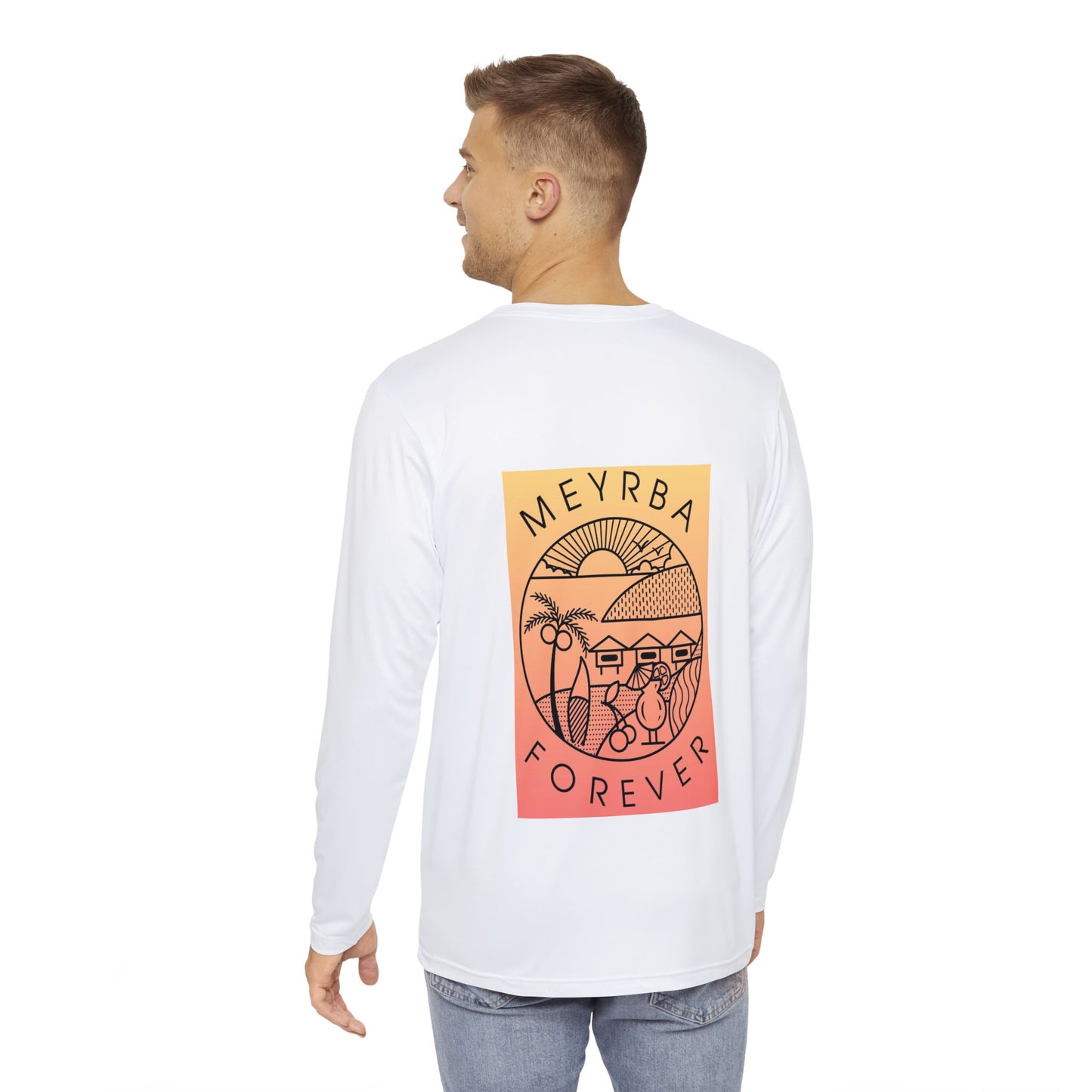 Sunset Beach Men's Long Sleeve Shirt, Casual Graphic Tee, Coastal Vibes, Holiday Gift, Bohemian Style, Beachwear